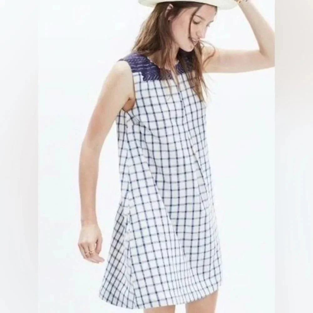Madewell Linen Blend Sunray Embroidered Dress